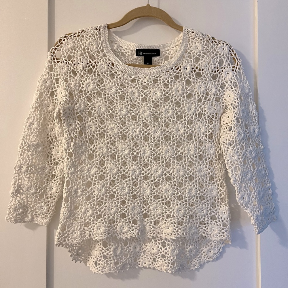 INC white crochet top. Size M. Excellent condition. No flaws.